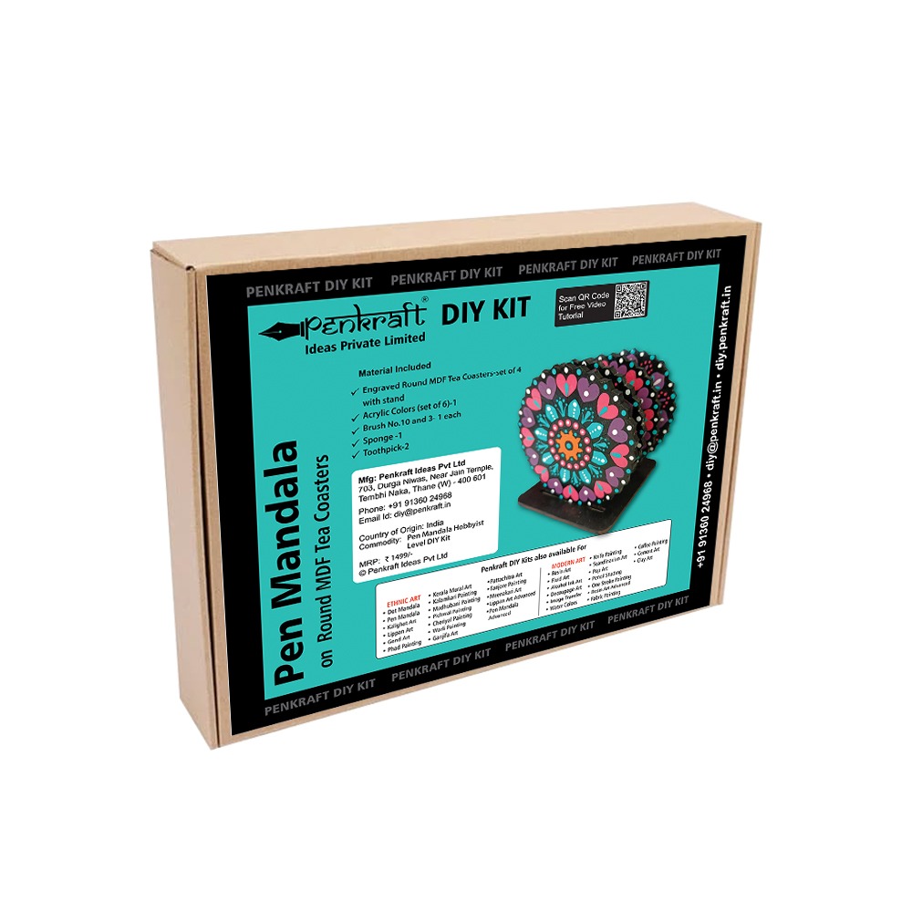 Penkraft Pen Mandala on Engraved round MDF Tea Coasters Hobbyist level DIY Kit with Free video tutorial